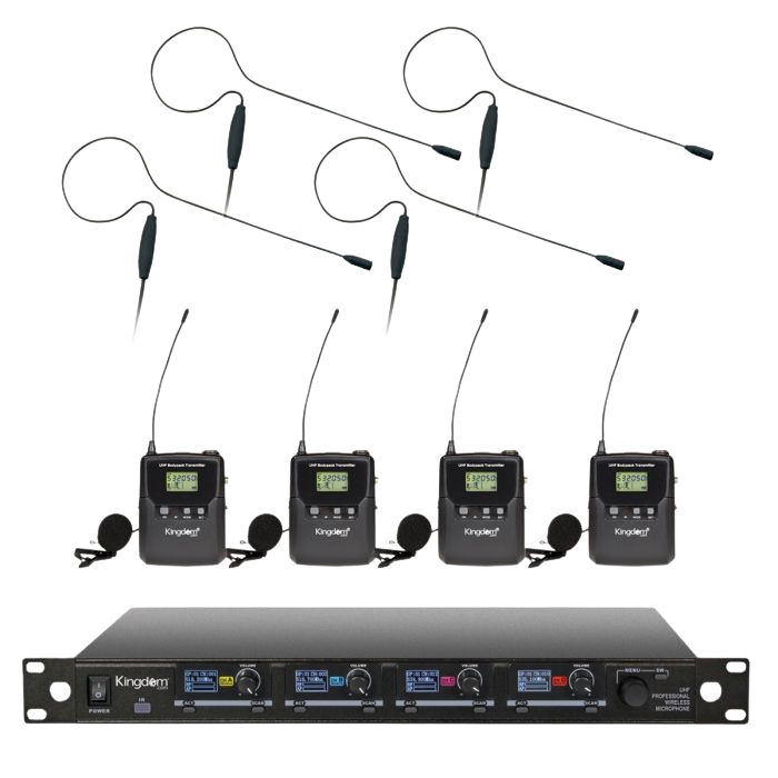 Kingdom V5 Wireless Microphone System with 4 Belt Packs and Black Earworn Microphones