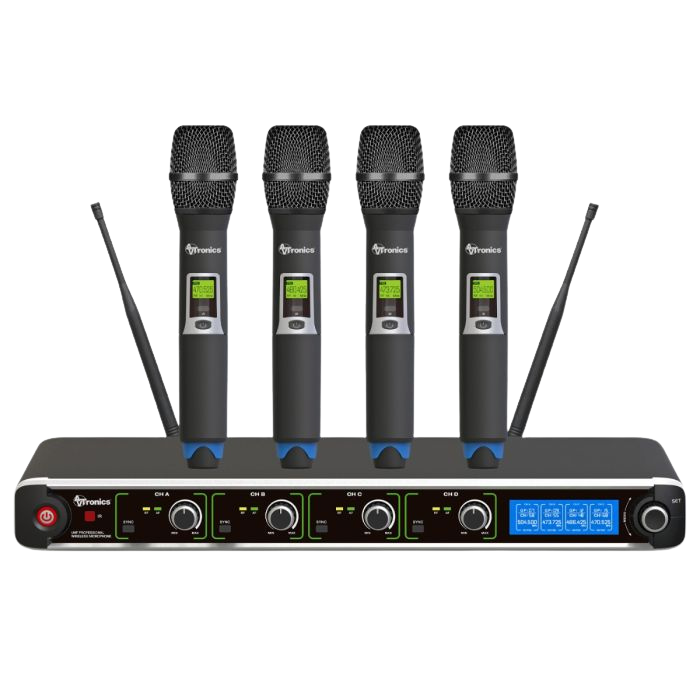 AVTronics Professional 200 Channel UHF Wireless Mic System: 4 Handhelds with Rack Mount Ears