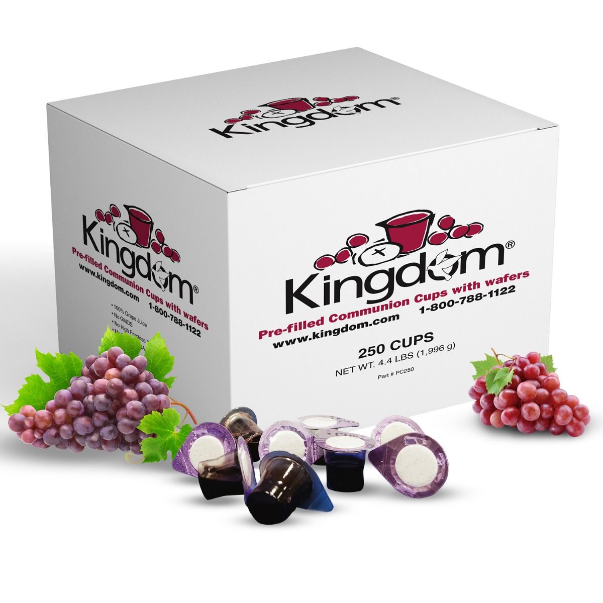 Kingdom Prefilled Communion Cups and Wafers - Box of 250 - Red Grape Juice