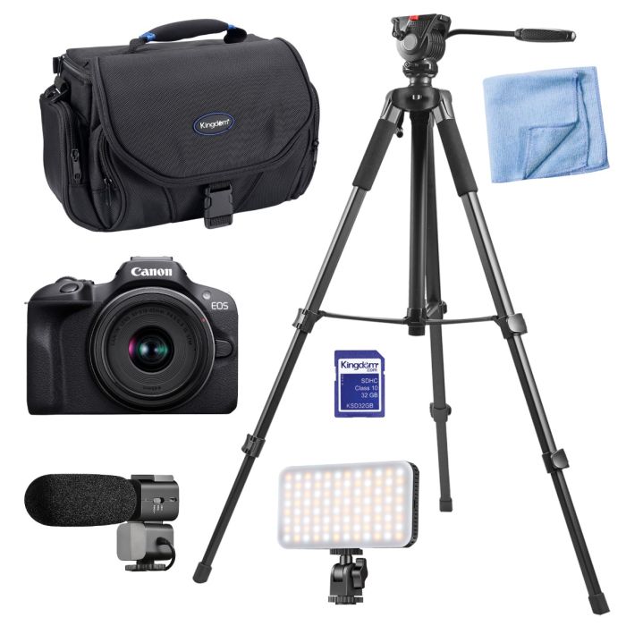 Canon EOS R100 Mirrorless Camera with 18-45mm Lens + Tripod + Camera Bag +  Accessory Bundle 